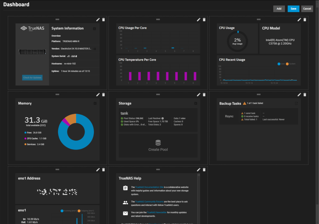 TrueNAS Dashboard