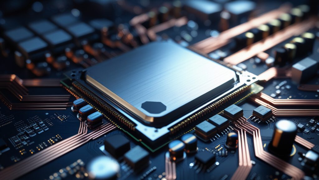 A CPU on a motherboard