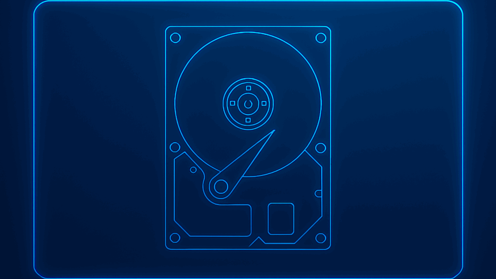 Line drawing of a HDD on a blue background